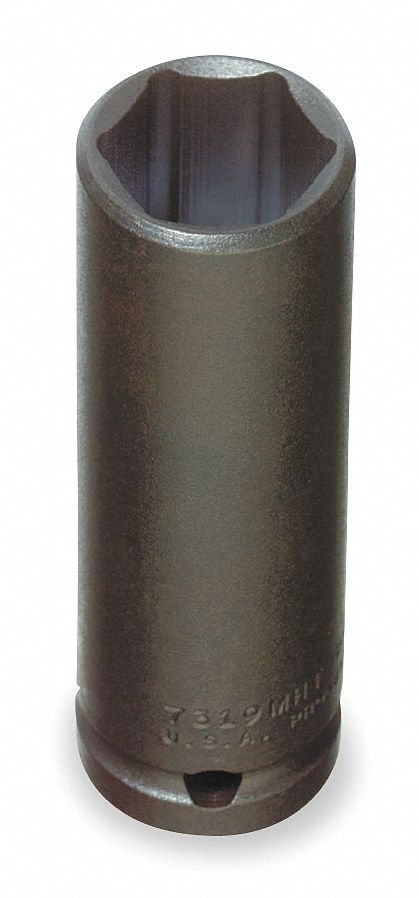 Impact Socket: 1/2 in Drive Size, Metric, 19 mm Socket Size, 6-Point, Deep, Black Oxide