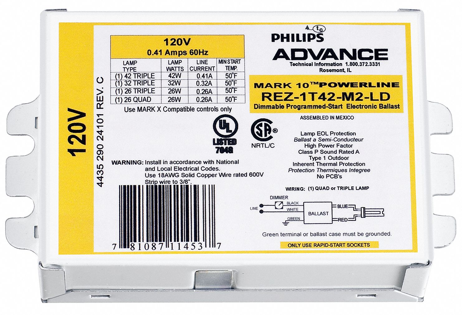 Philips Advance REZ-1T42-M2-BS Dimmable Ballast 