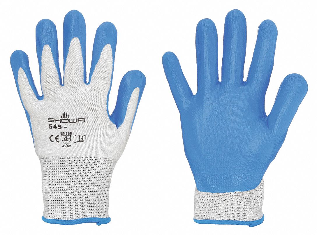 GANTS ENDUITS,M(7),RÉSISTANCE AUX COUPURES NIVEAU A2 ANSI,PAUME TREMPÉE,NITRILE,PEHP,13GA,LISSE