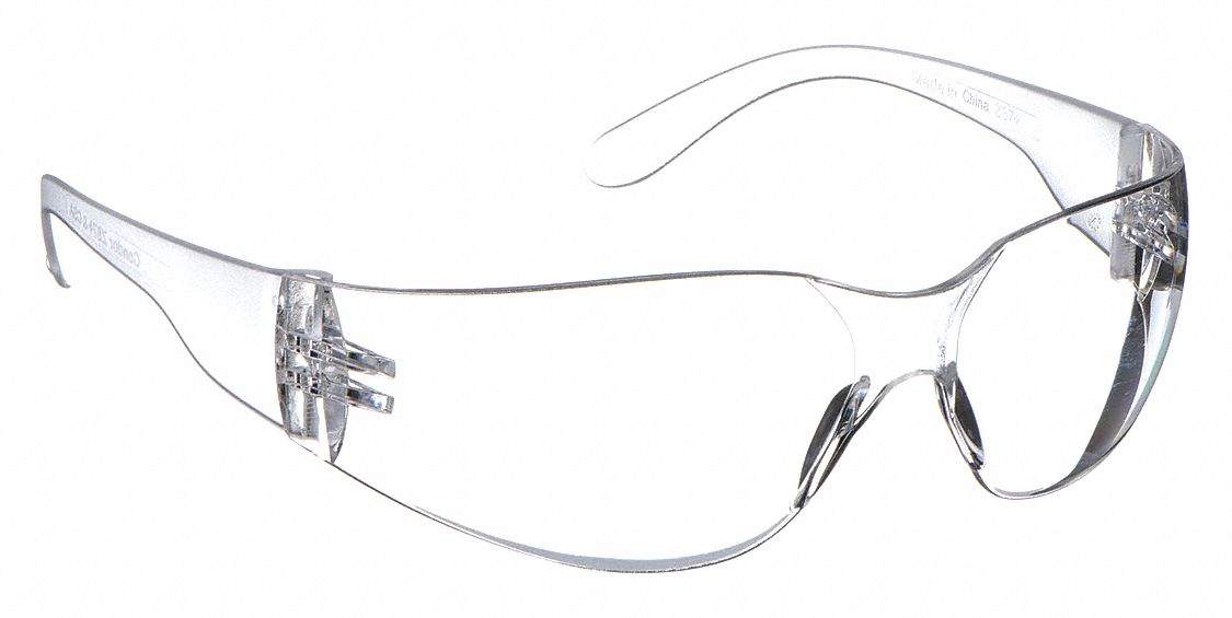 SAFETY GLASSES, FRAMELESS, WRAPAROUND, PC, ANTI-SCRATCH, CLEAR, UV, M, UNISEX