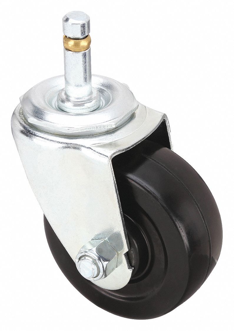 FRICTION-RING STEM CASTER, 3 IN WHEEL DIAMETER, 110 LB, 3⅝ IN MOUNTING H, RUBBER