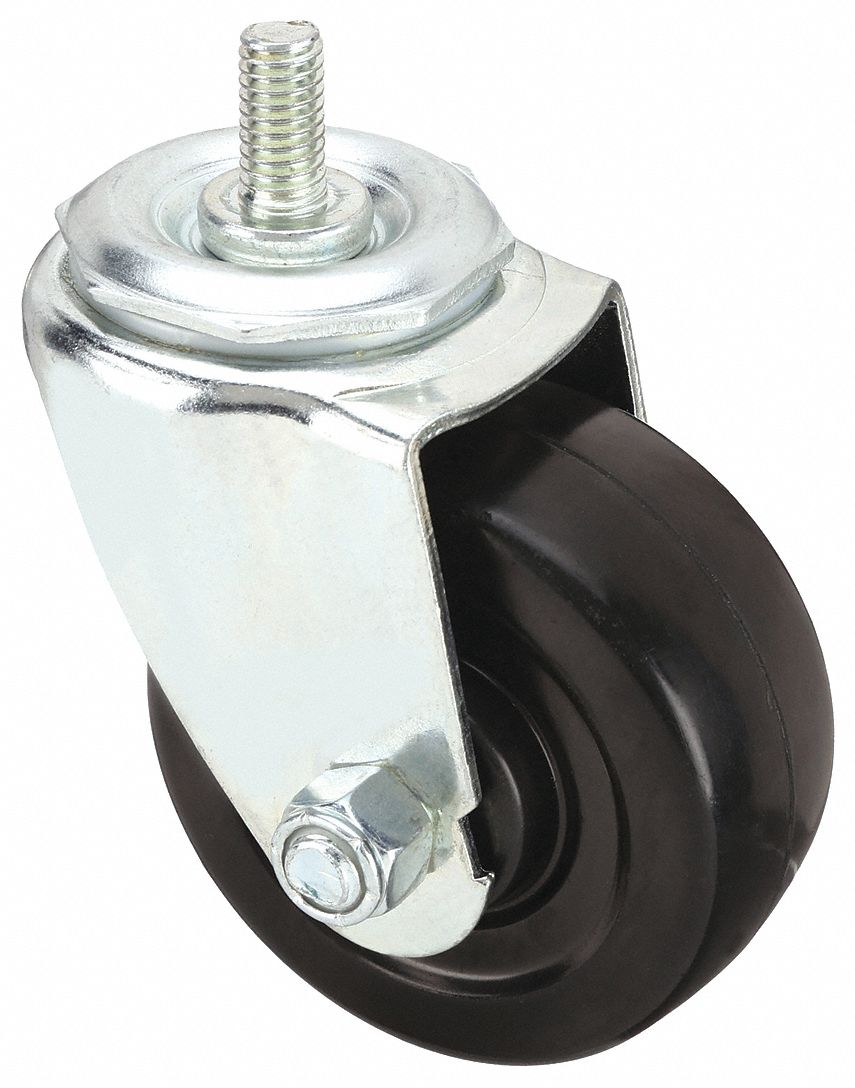 THREADED STEM CASTER, 3 IN WHEEL DIAMETER, 175 LB, 3¾ IN MOUNTING H, SWIVEL CASTER