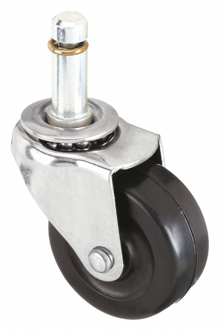 FRICTION-RING STEM CASTER, 2 IN WHEEL DIAMETER, 75 LB, 2½ IN MOUNTING H, RUBBER, STANDARD