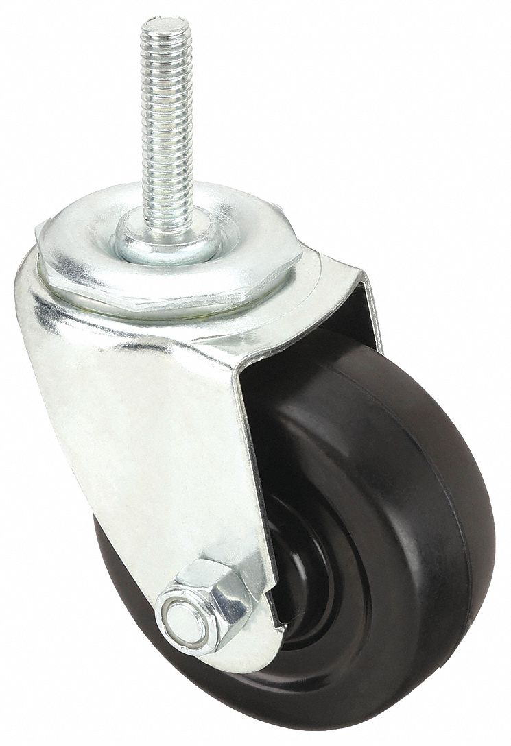 THREADED STEM CASTER, 3 IN WHEEL DIAMETER, 110 LB, 3¾ IN MOUNTING H, SWIVEL CASTER