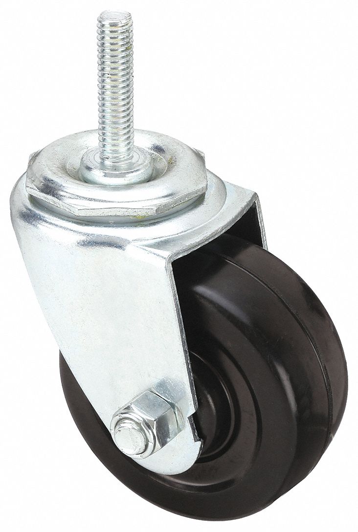 THREADED STEM CASTER, 3 IN WHEEL DIAMETER, 165 LB, 3¾ IN MOUNTING H, SWIVEL CASTER