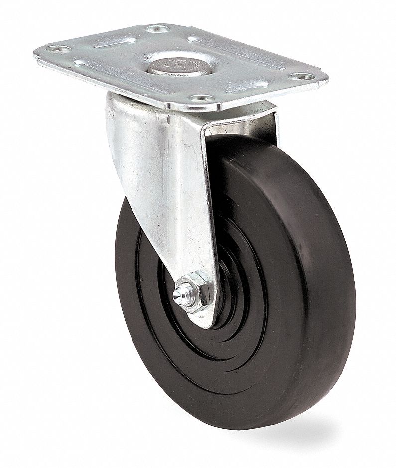 Plate Caster, Swivel, Rubber, 100 lb, 3 in Wheel Dia. - Grainger