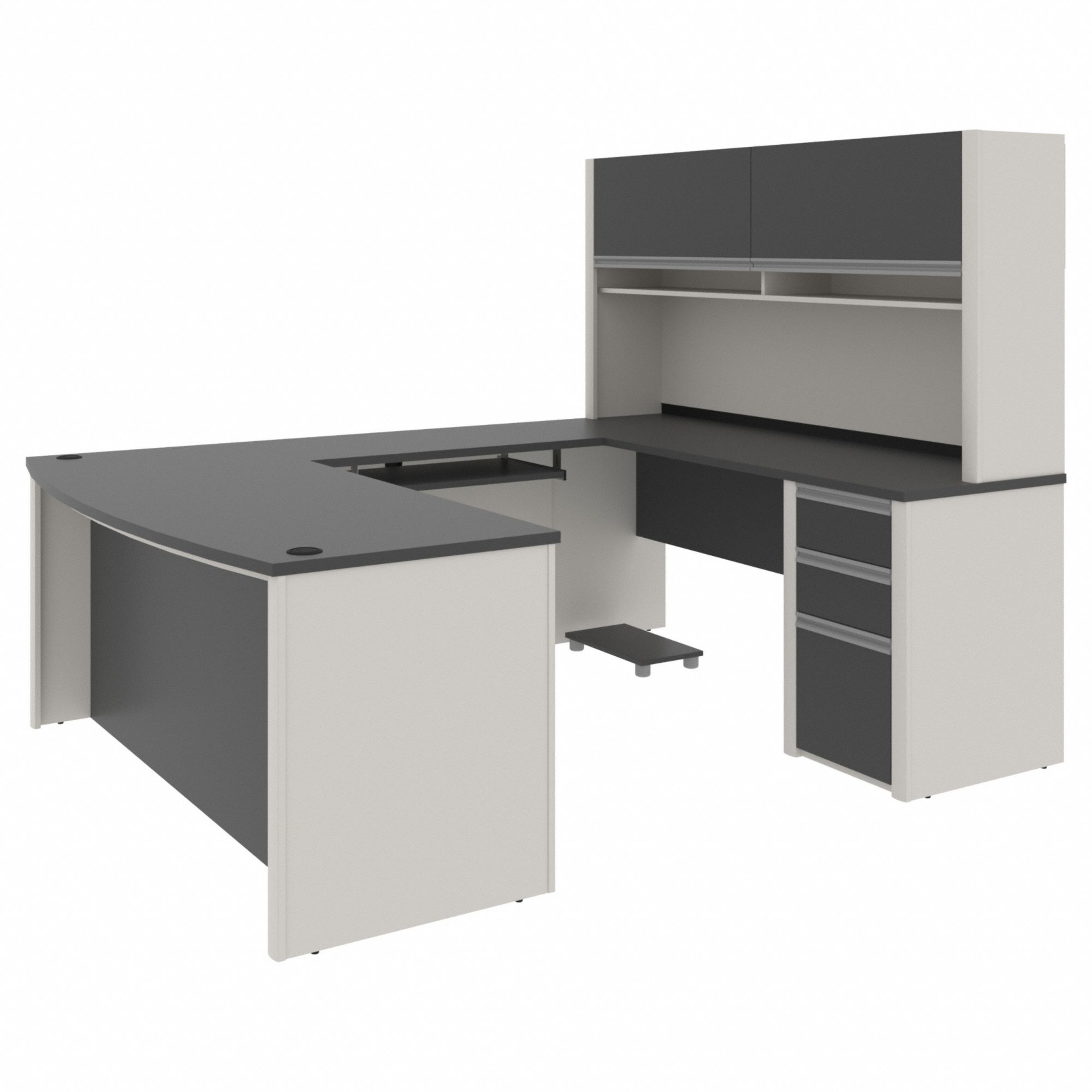 U-Shaped Office Desk: Sandstone, 71 1/8 in Overall Wd, 92 5/8 in Overall Dp, Slate