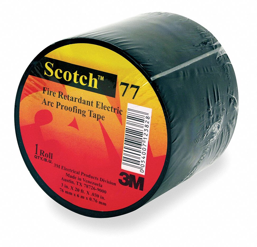 3M Scotch 77 Fire Retardant Electric Arc Proofing Tape 1-1/2" x 20' x.030",Black 