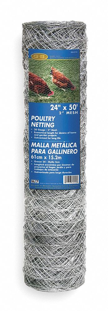 Poultry Netting, 20 Gauge, 2" Mesh Size, 2 Ft., 50 Ft. - Grainger