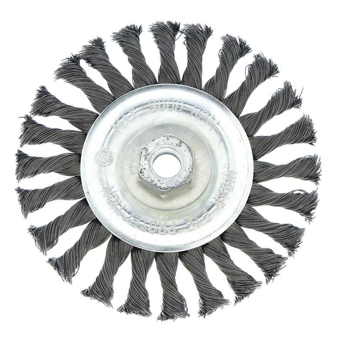 6 in Twisted Wire Wheel Brush, Arbor Hole Mounting, 0.020 in Wire Dia