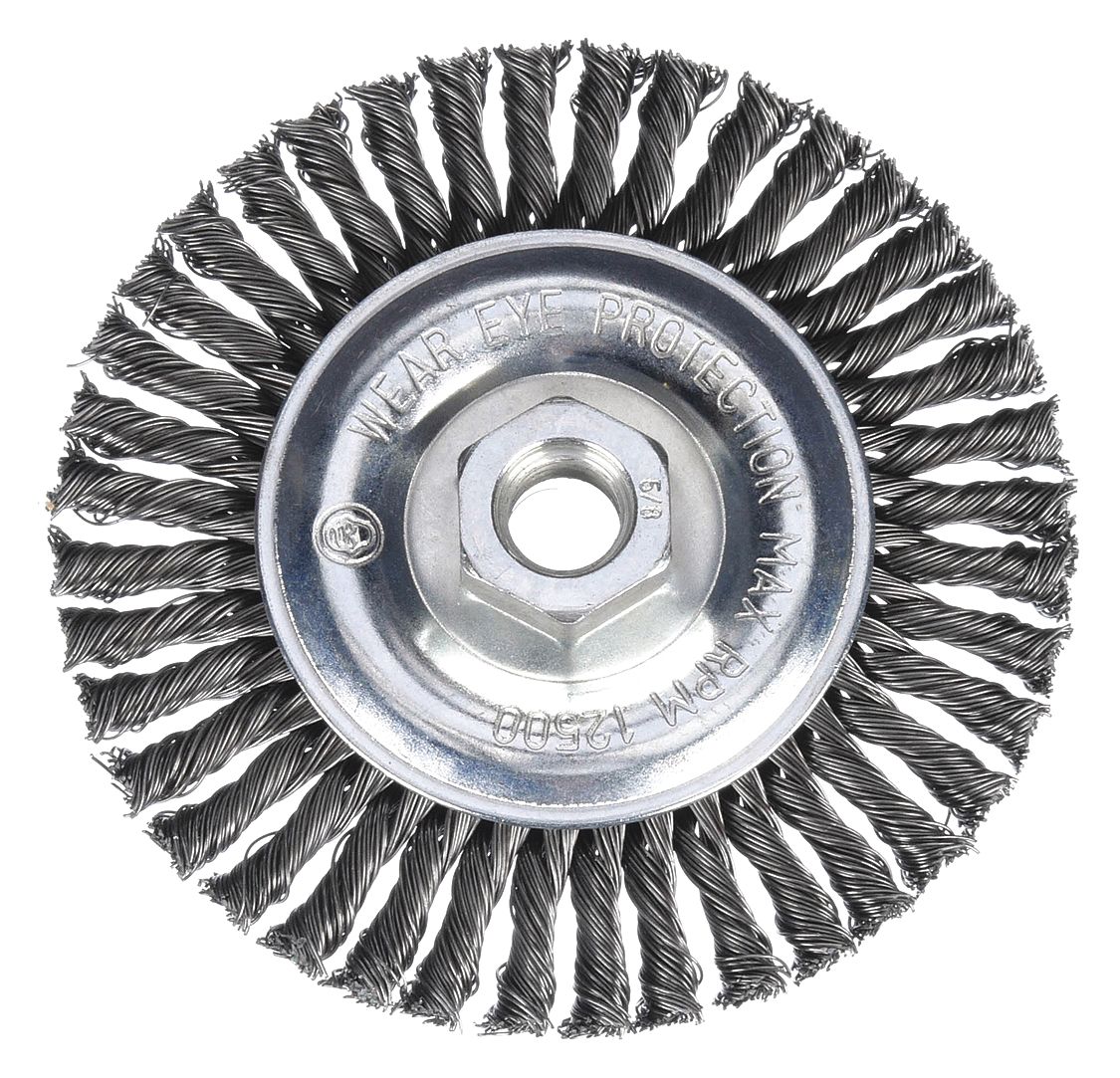 5 in Twisted Wire Wheel Brush, Arbor Hole Mounting, 0.020 in Wire Dia