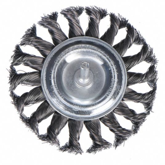 4 in Knotted Wire Wheel Brush, Shank Mounting, 0.014 in Wire Dia., 7/8