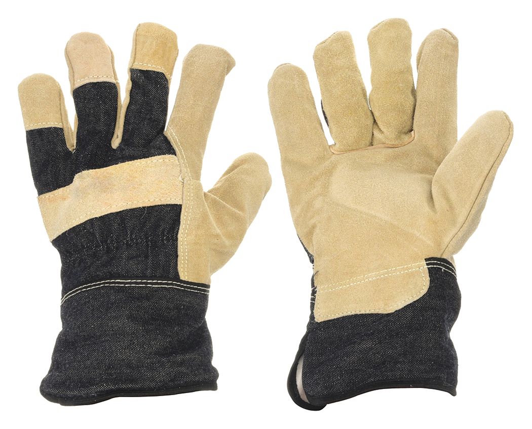 LEATHER GLOVES, L (9), WORK GLOVE, COWHIDE, WING THUMB, SAFETY CUFF, POLYESTER