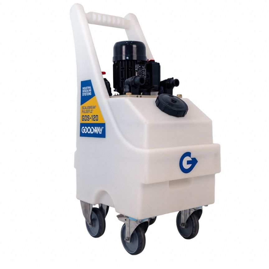 Descaling System: 15 gal, 15 gpm Max, 1 3/8 hp, 115V AC, 3/4 in GHT, Instant Flow Reversal