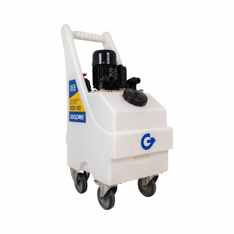 Descaling System: 15 gal, 25 gpm Max, 1 3/8 hp, 115V AC, 3/4 in, Instant Flow Reversal
