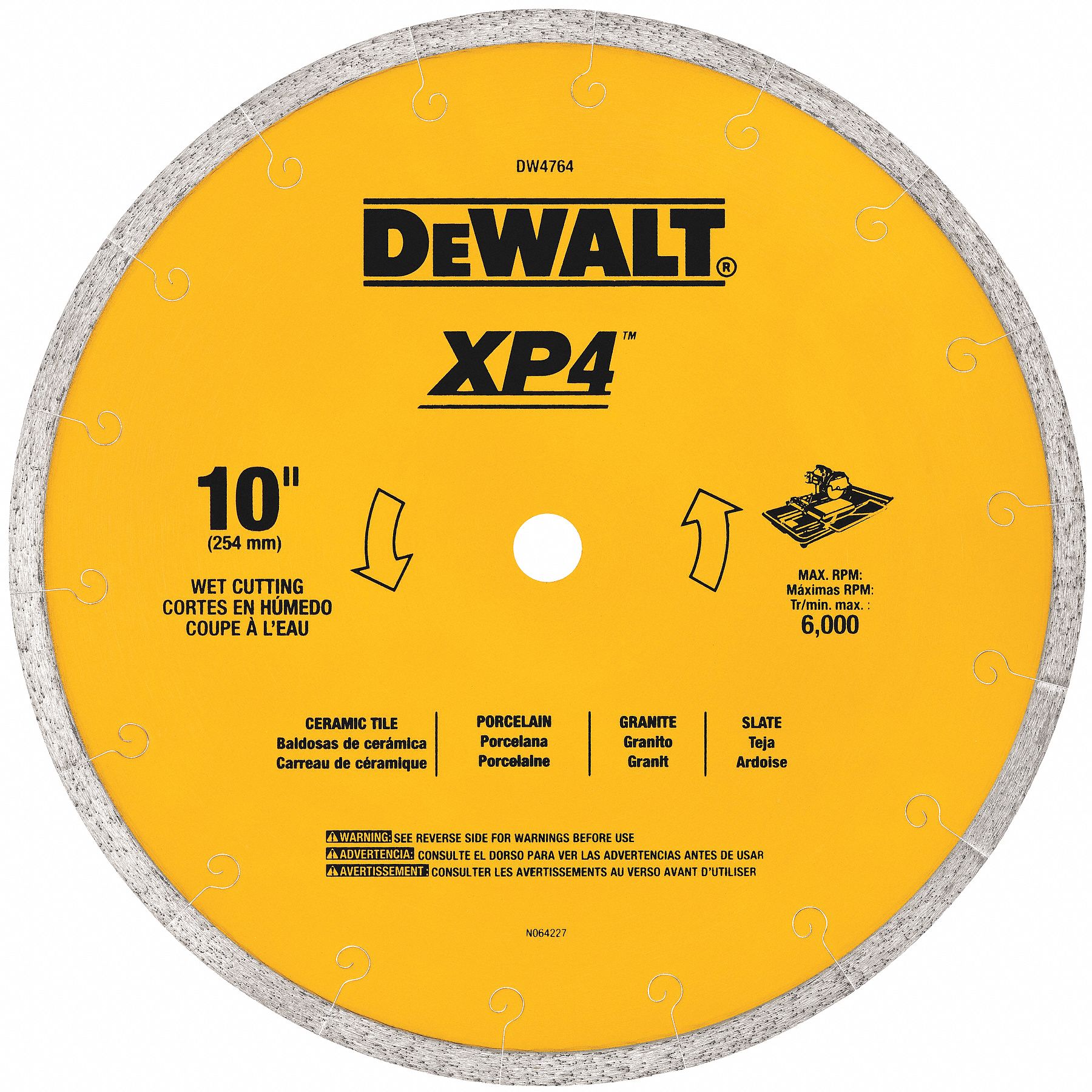 DIAMOND SAW BLADE, CONTINUOUS, 10 IN DIA, ⅝ IN, 0.06 IN, WET, 6000 RPM, FOR MASONRY