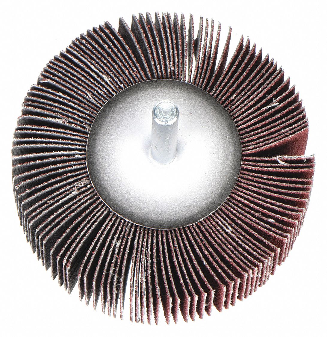 Flap Wheel: 1 1/2 in Dia x 1/2 in W, 1/4 in Straight-Shank, Aluminum Oxide, 80 Grit