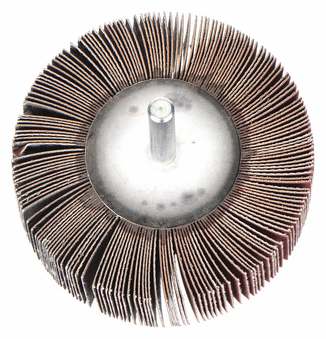 Flap Wheel: 1 in Dia x 1 in W, 1/4 in Straight-Shank, Aluminum Oxide, 320 Grit