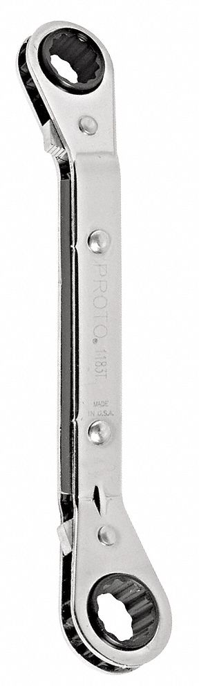 Box End Wrench: Chrome, 1/2 in_9/16 in Head Size, 6 3/4 in Overall Lg, Offset, Reversing