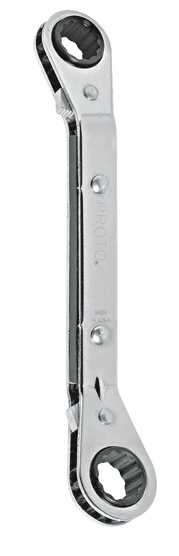 BOX END WRENCH, CHROME, ⅜ IN/7/16 IN HEAD SIZE, 5&frac12; IN OVERALL L, OFFSET, REVERSING, SAE