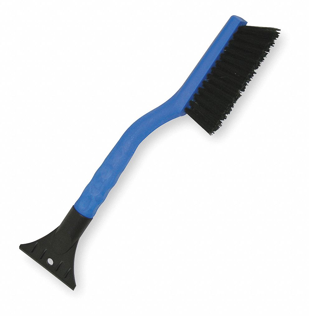 Snow Brush and Scraper: Plastic Contour Grip Handle, Pivoting Head, 7 in Brush Head Wd