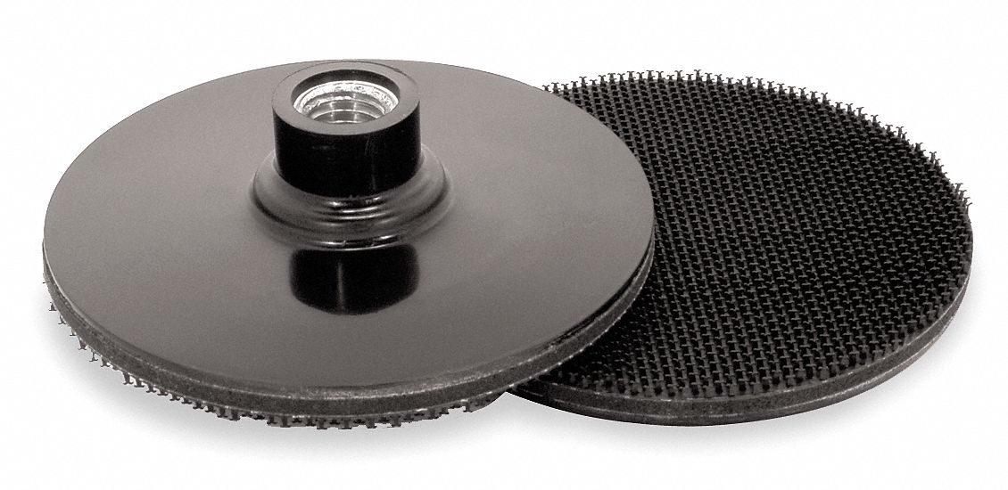 Hook-and-Loop Disc Backup Pad: 5 in Dia, 5/8"-11 Internal-Thread, Non-Vacuum