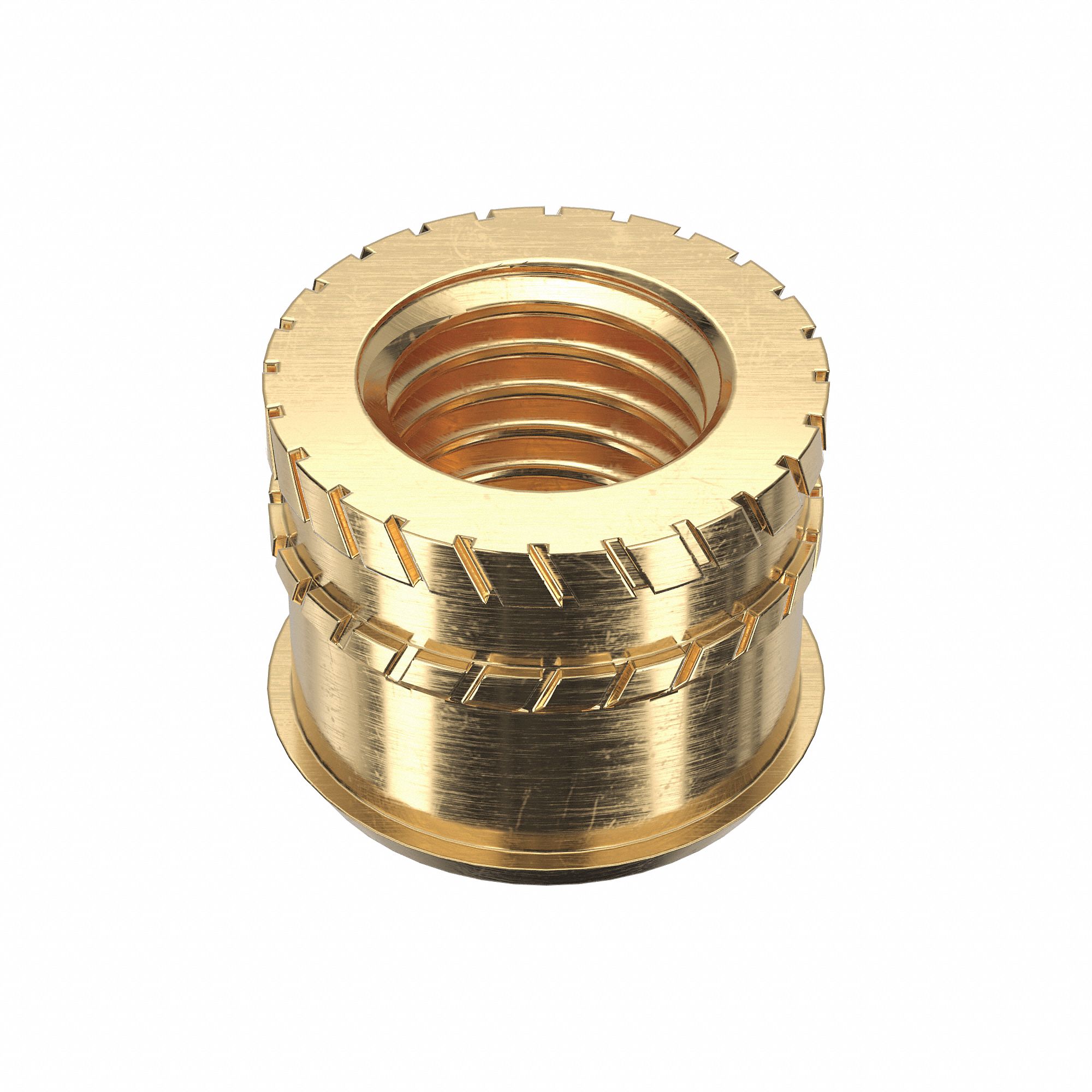 Heat-Set Insert: 1/4"-28 Thread Size, 19/64 in Overall Lg, 3/8 in Dia, Brass, 50 PK
