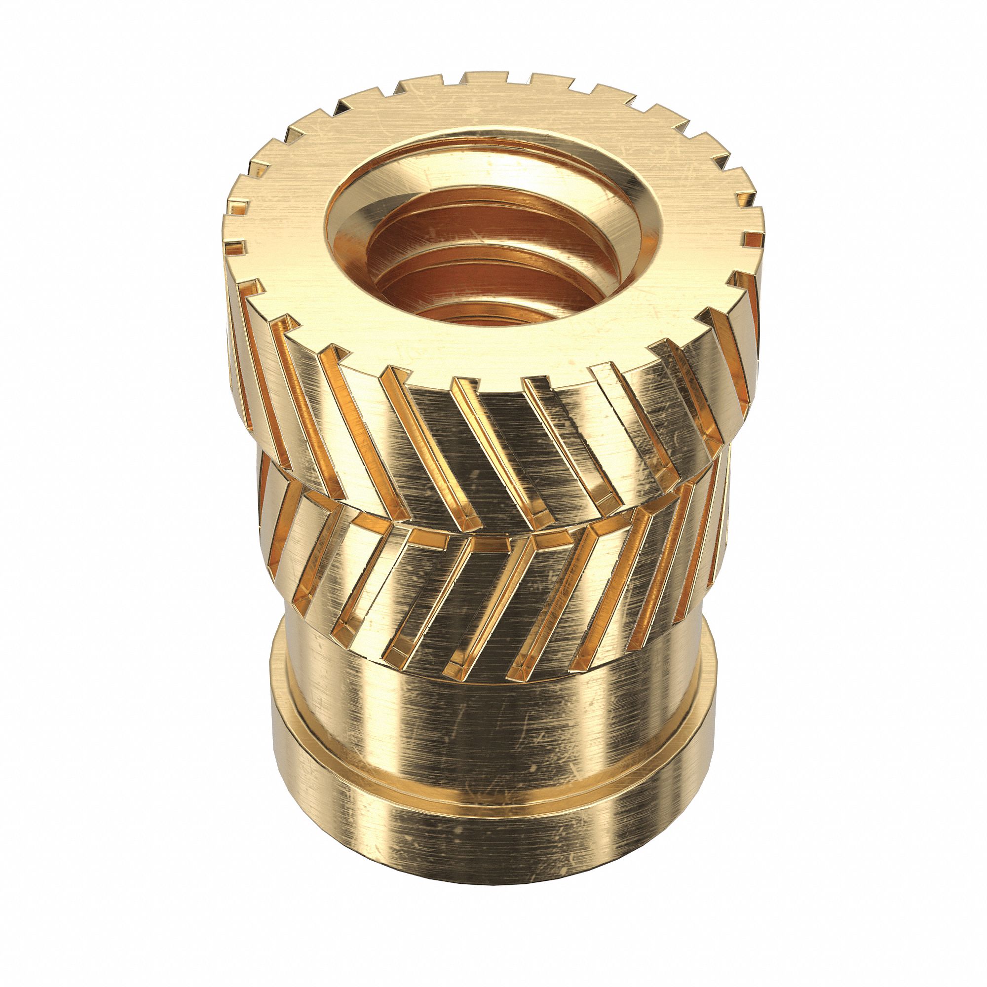 Heat-Set Insert: #4-40 Thread Size, 15/64 in Overall Lg, 3/16 in Dia, Brass, 100 PK