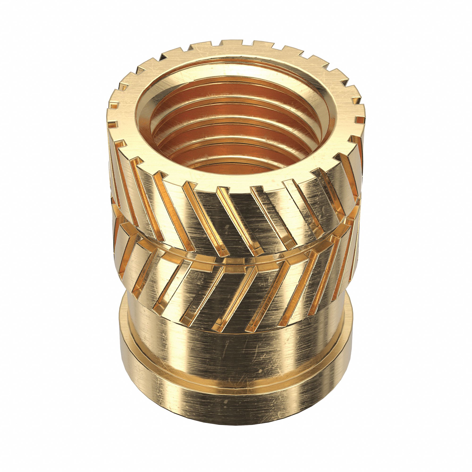 Heat-Set Insert: 5/16"-24 Thread Size, 1/2 in Overall Lg, 13/32 in Dia, Brass, Plastic, 25 PK
