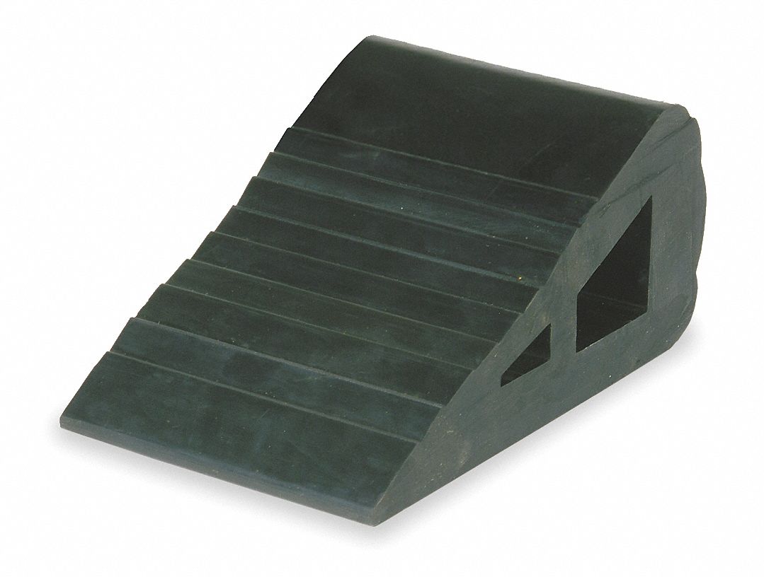 WHEEL CHOCK, RUBBER, 24 IN MAX COMPATIBLE WHEEL DIA, 4 IN OVERALL L, 6¾ IN OVERALL W, 1 CHOCK