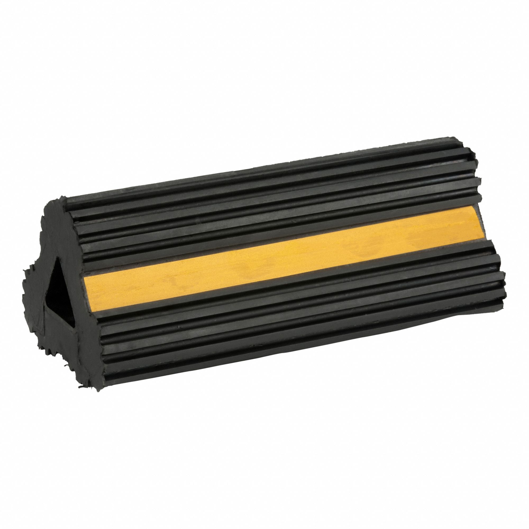 Wheel Chock: Rubber, 10 in Overall Lg, 4 1/4 in Overall Wd, 4 in Overall Ht, 1 Chocks, Black/Yellow