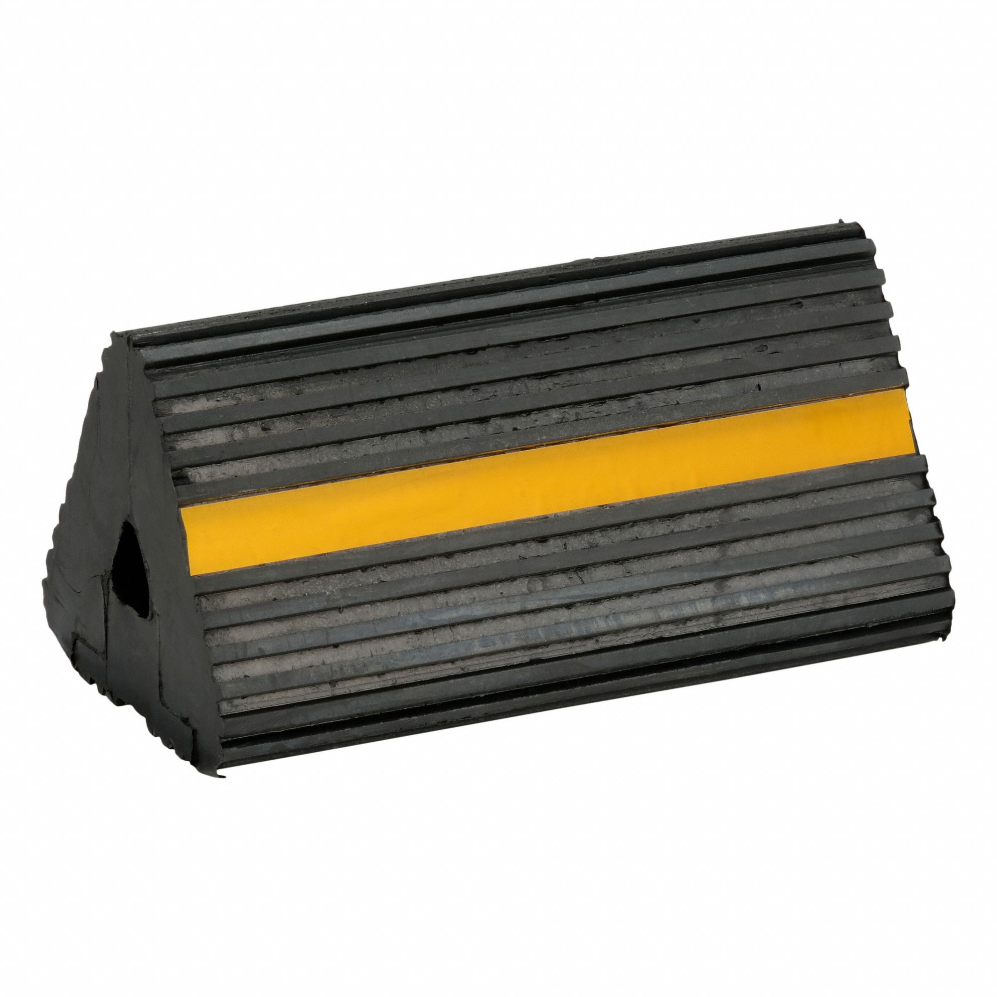 Wheel Chock: Rubber, 12 in Overall Lg, 6 1/2 in Overall Wd, 6 in Overall Ht, 1 Chocks, Black/Yellow