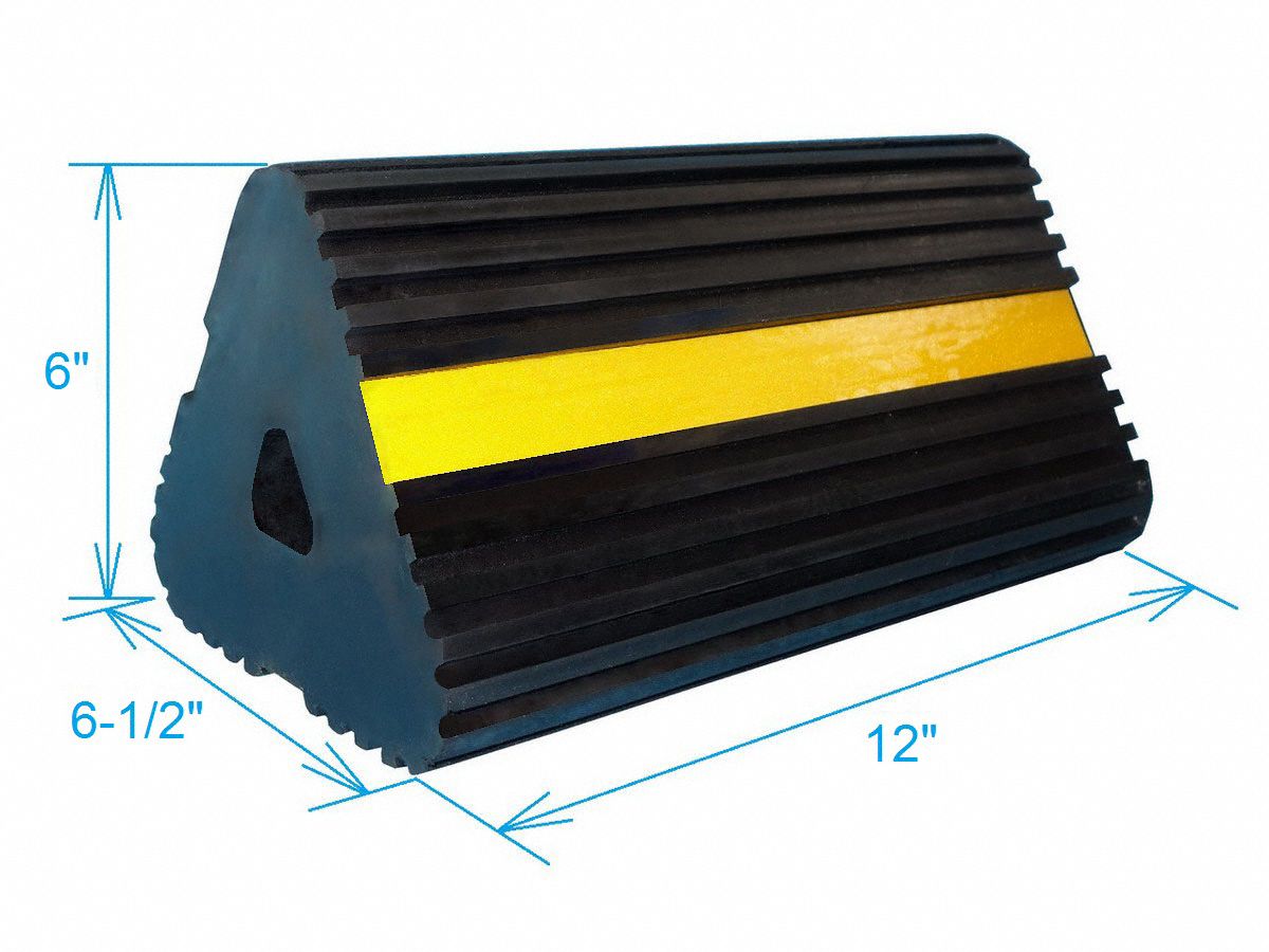 GRAINGER APPROVED Wheel Chock 12 in Wd, 6 in Ht, 6 1/2 in Dp, Rubber