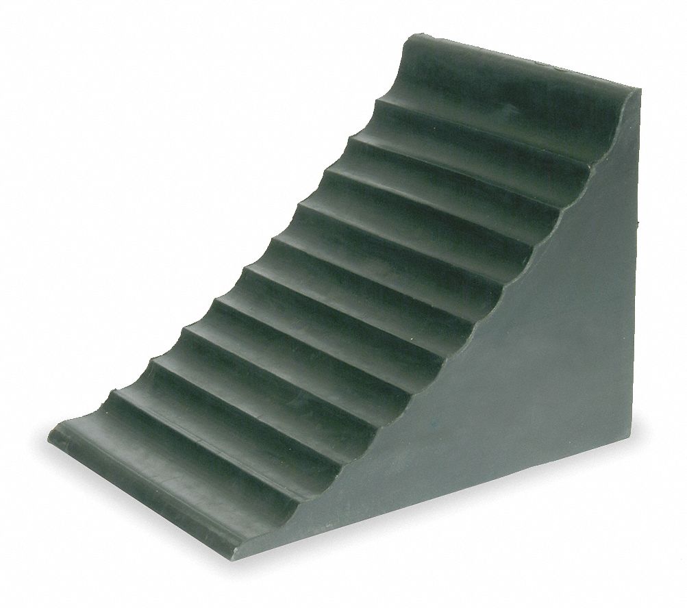 WHEEL CHOCK, RUBBER, 30 IN MAX COMPATIBLE WHEEL DIA, 7¼ IN OVERALL L, 9⅜ IN OVERALL W, BLACK