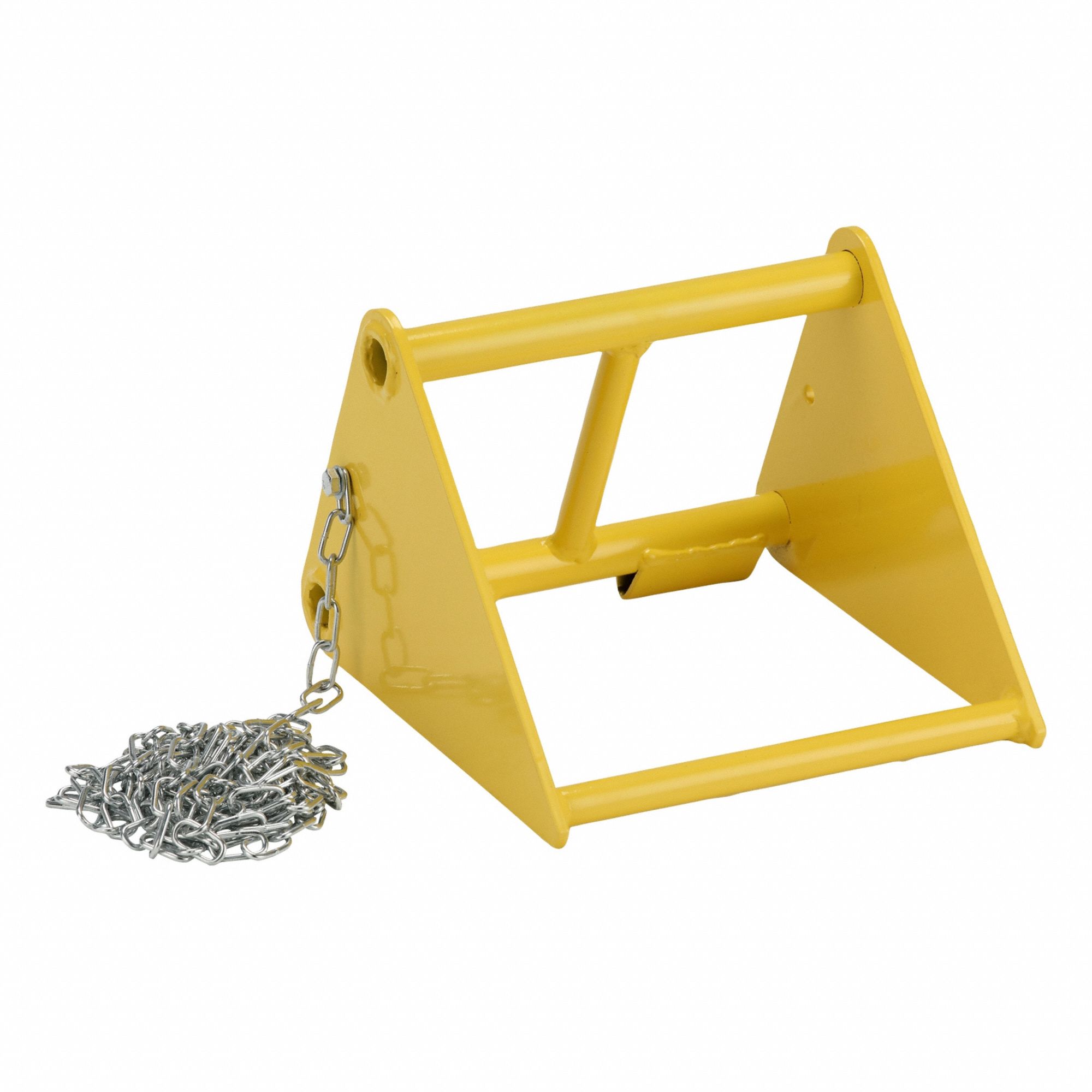 Wheel Chock: Steel, 9 3/4 in Overall Lg, 10 1/2 in Overall Wd, 7 3/4 in Overall Ht, 1 Chocks, Yellow