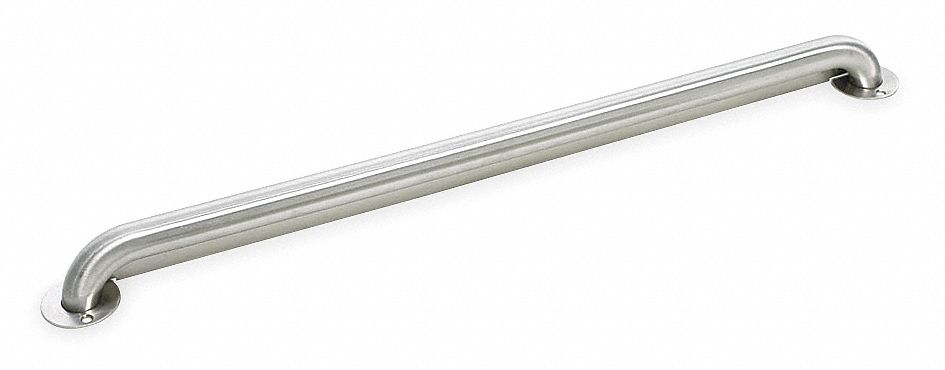 Grab Bar: Straight, 24 in Lg, 1 1/2 in Dia, Stainless Steel, Closure Plate/Front Mounted