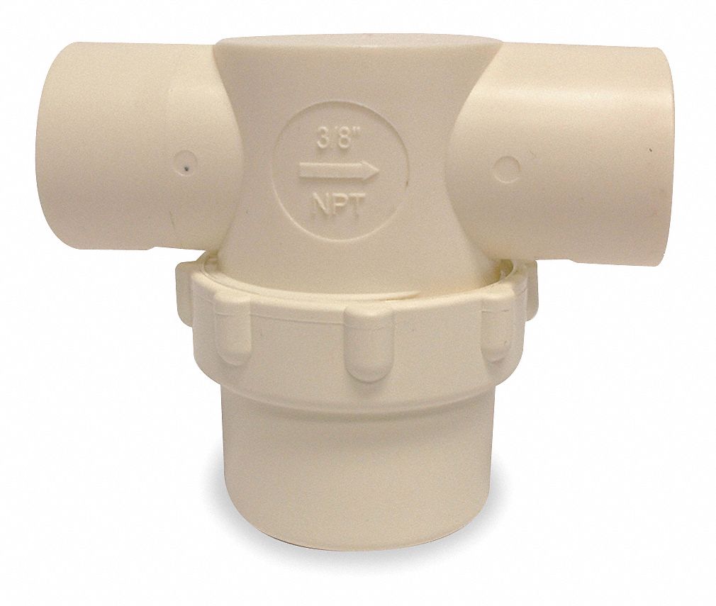 INLINE STRAINER: NYLON, ½ IN, NPT, 48 MESH, 100 PSI AT 125 ° F, 2 7/16 IN H, 3 IN L, WHITE