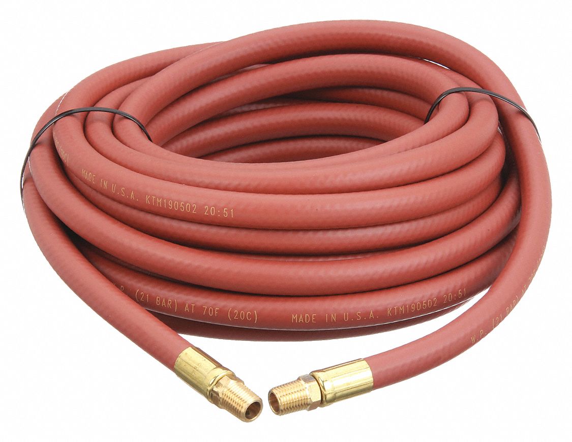 AIR HOSE, ½ IN INSIDE DIAMETER, RED, BRASS 3/8 IN MNPT X BRASS 1/2 IN MNPT