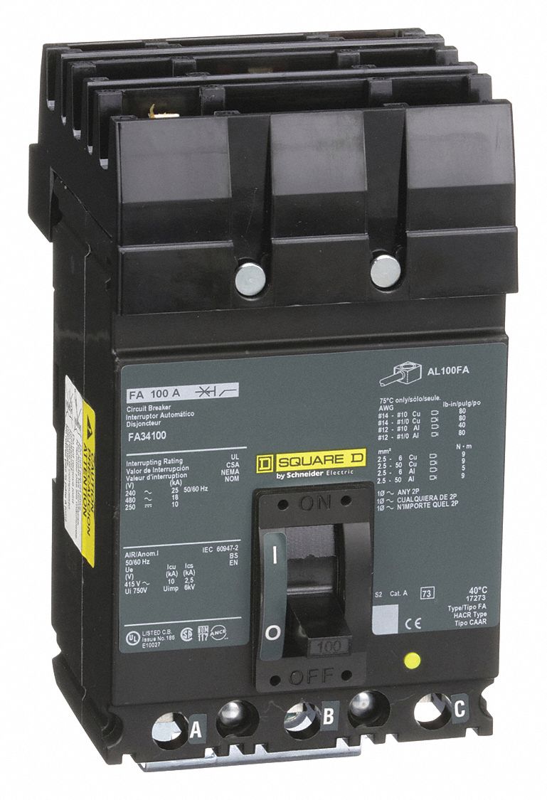 Square D FA34100 480V Circuit Breaker Black for sale online 