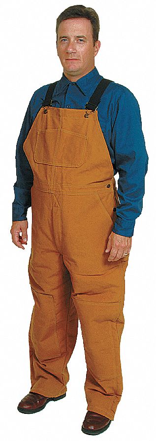 MEN'S BROWN BIB OVERALLS, SIZE 3XL, COTTON DUCK, 31 IN