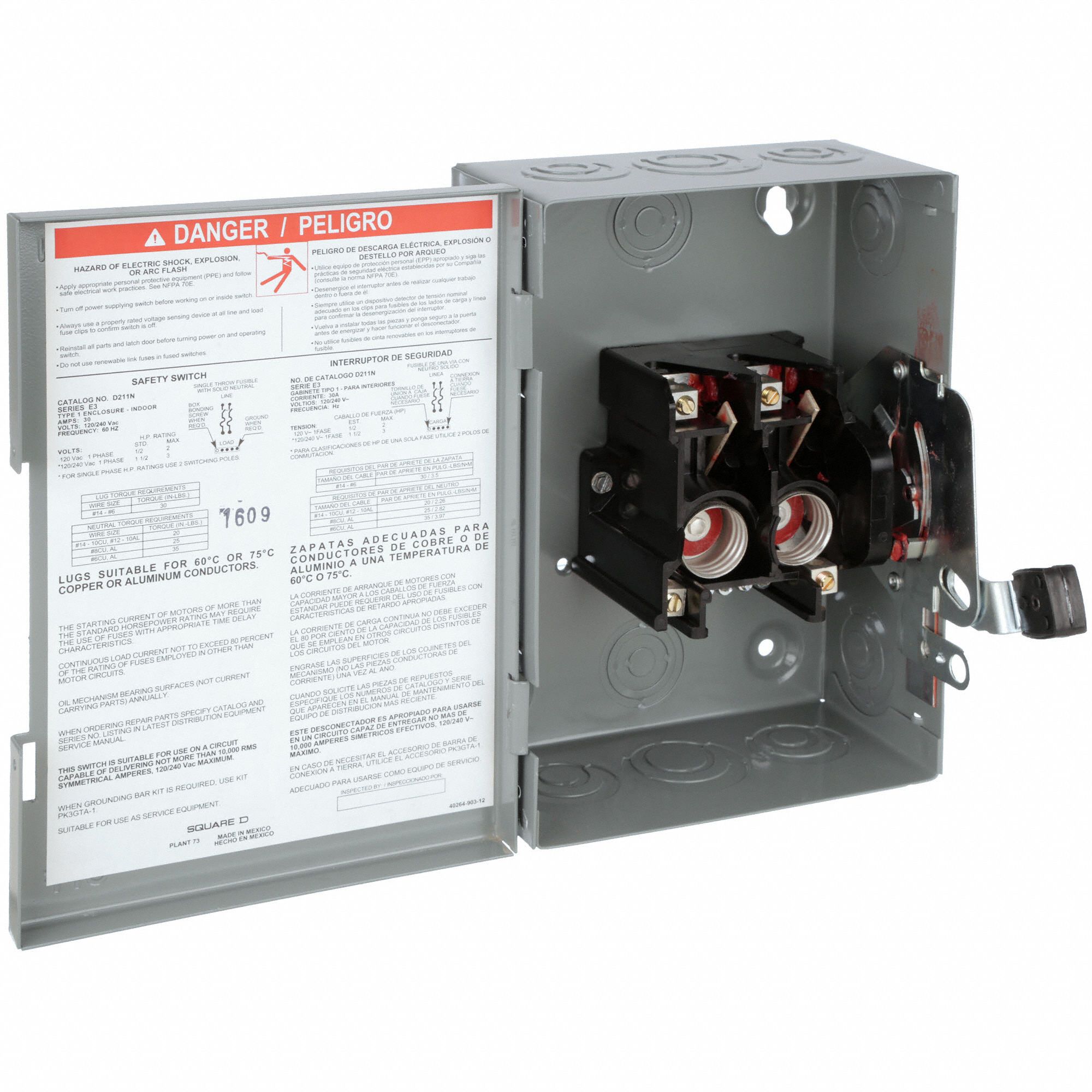 SQUARE D Safety Switch, Fusible, General, 240V AC Voltage, 1 Phase, 3