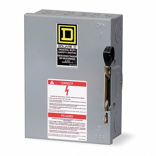 SQUARE D SAFETY SWITCH 1 NEMA ENCLOSURE TYPE 3 HP @ 240VAC HP 30 AMPS AC 
