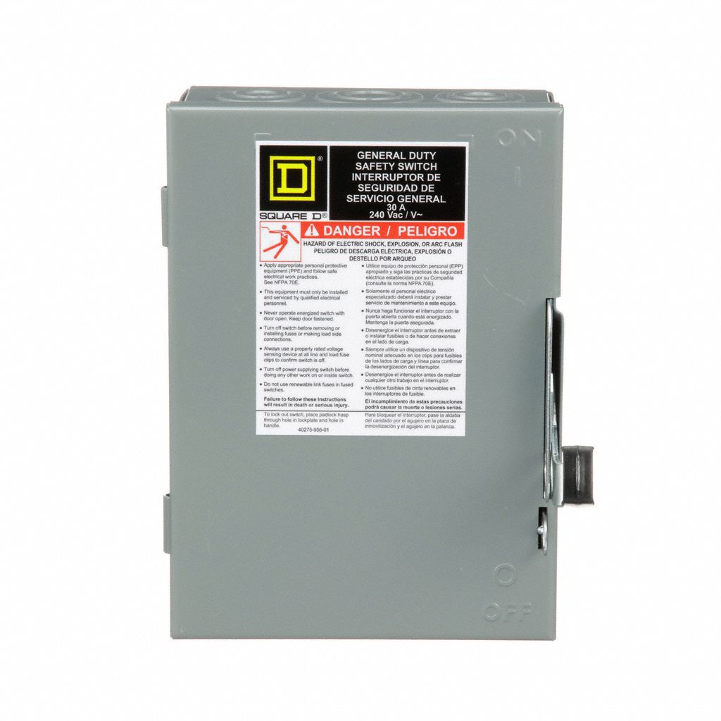 SAFETY SWITCH, FUSIBLE, 30 A, THREE PHASE, 240V AC, GALVANIZED STEEL, INDOOR