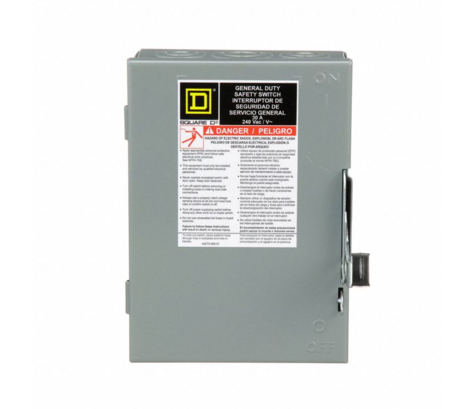 SQUARE D Interruptor de Seguridad, Tipo de Carcasa NEMA 1, 30 Amperes ...