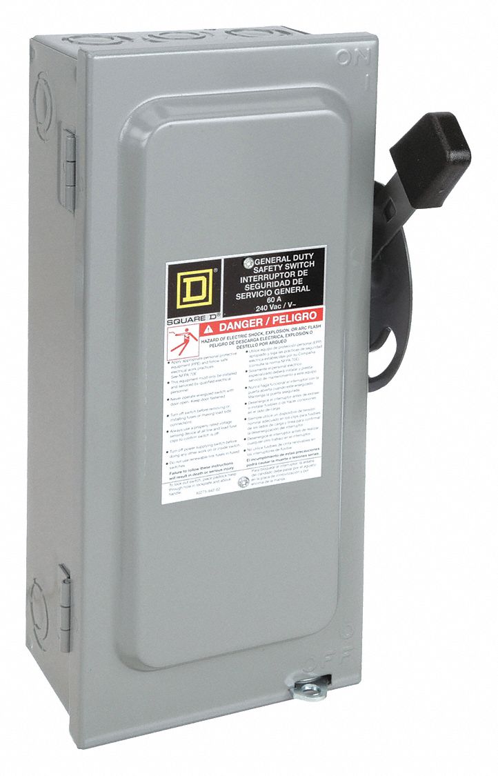 Safety Switch: Fusible, 60 A, Single Phase, 240V AC, Galvanized Steel, Indoor