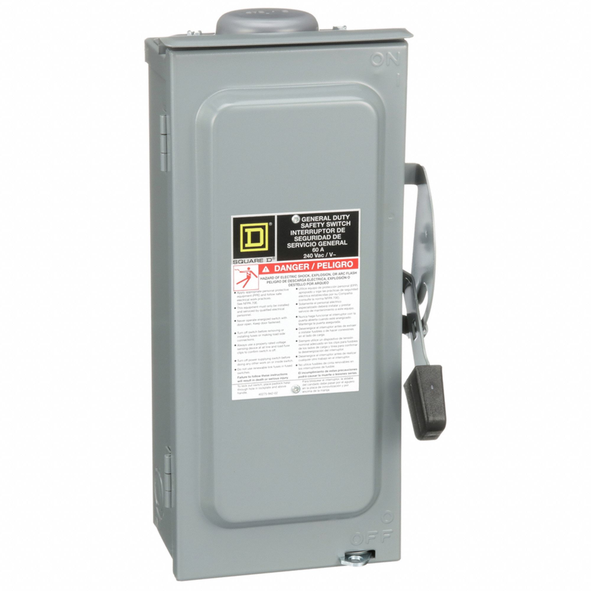Safety Switch: Fusible, 60 A, Single Phase, 240V AC, Galvanized Steel, Indoor/Outdoor