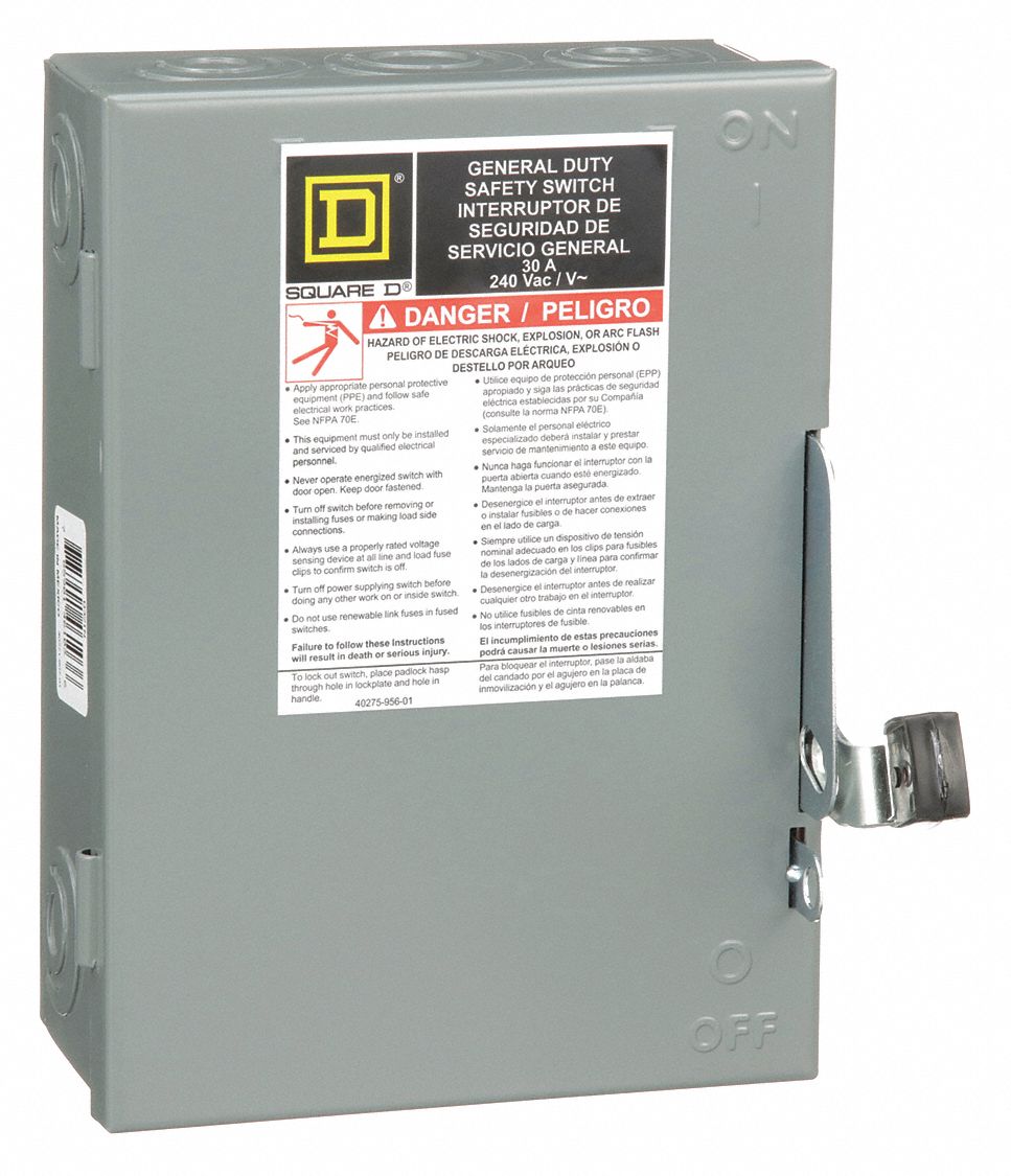 Type 1 Enclosure,30 A 240 V ac Cat D-321-N No Details about   Square D Safety Switch 