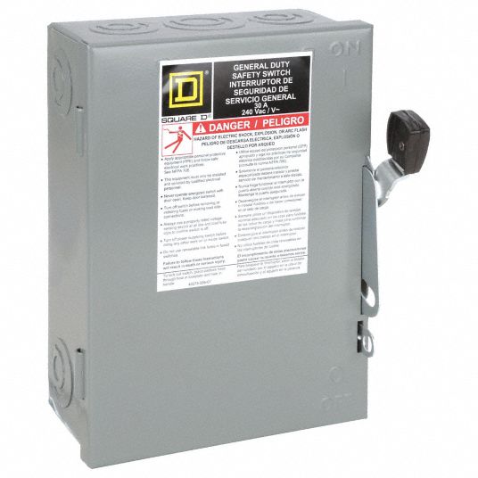 SQUARE D Safety Switch: Fusible, 30 A, Three Phase, 240V AC, Galvanized  Steel, Indoor