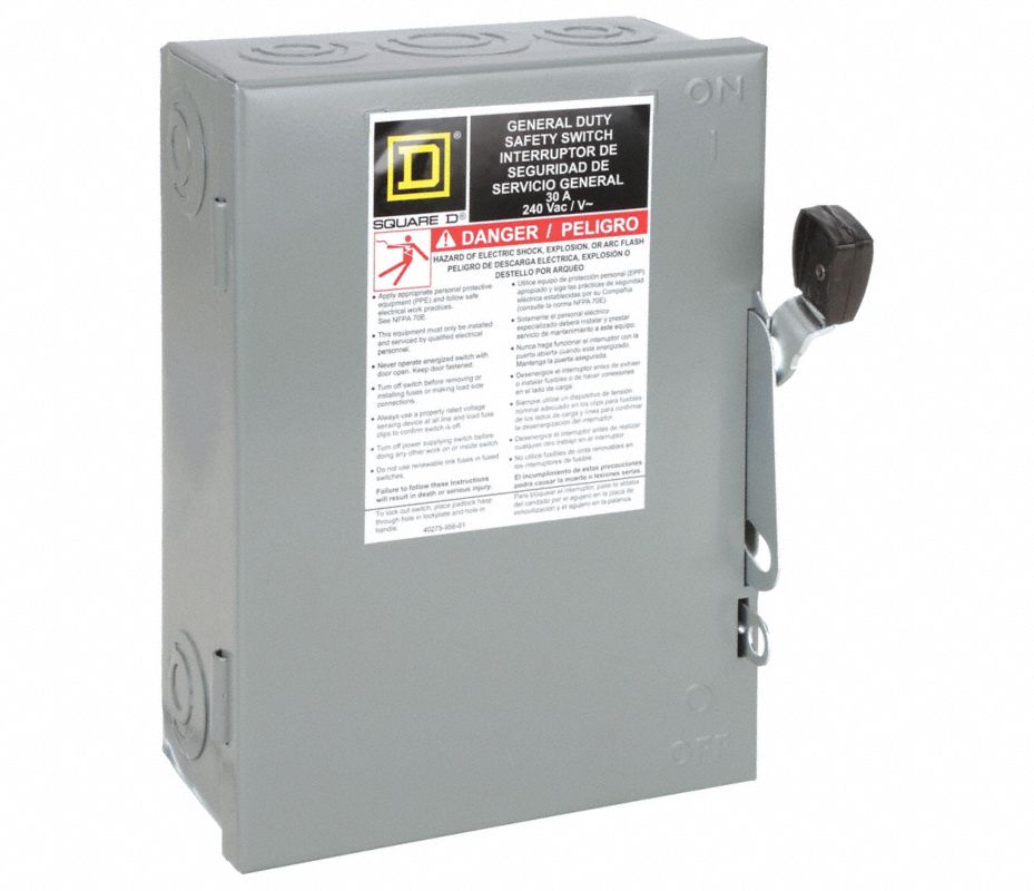 SQUARE D Interruptor de Seguridad, Tipo de Carcasa NEMA 1, 30 Amperes ...