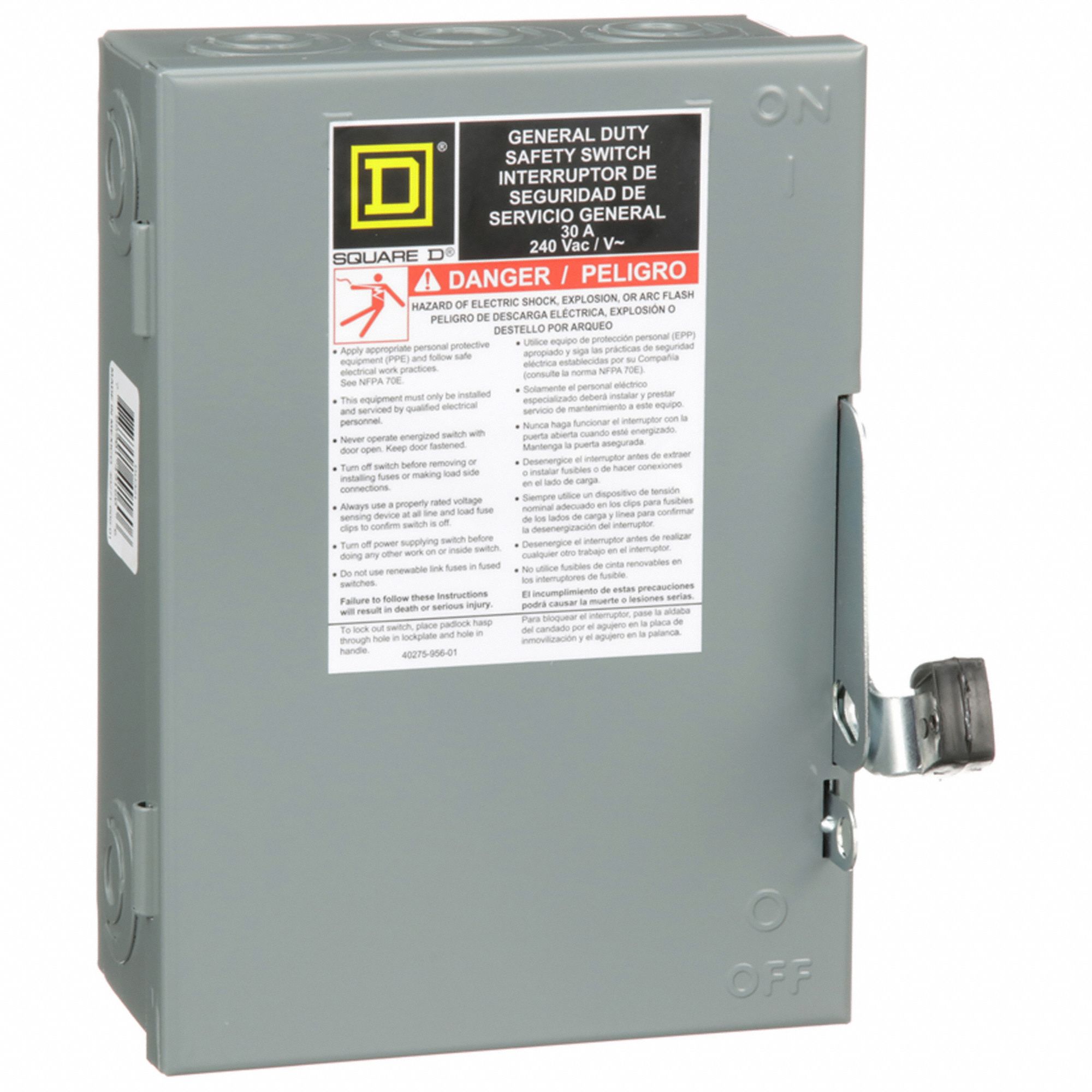 Safety Switch: Non-Fusible, 30 A, Three Phase, 240V AC, Galvanized Steel, Indoor
